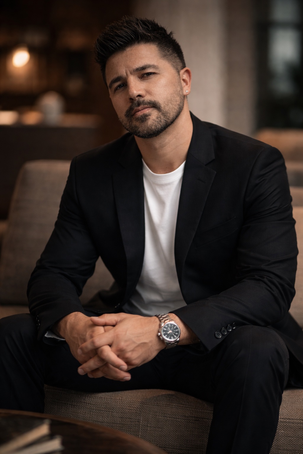 Javier Peña, fundador de El Lobo Inmobiliario, sentado en un interior.